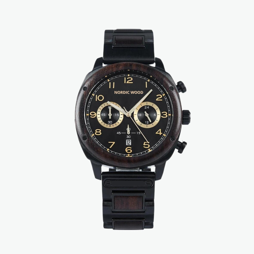 montre bois cadran noir chronographes