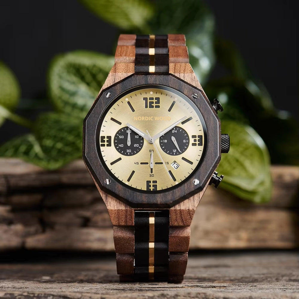 montre bois homme jaune